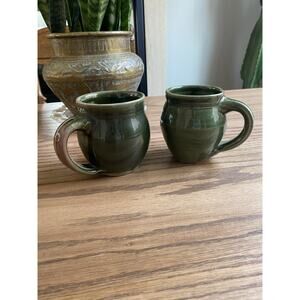 Vintage CBP Green Pottery Mug Set Of 2 Original Pottery Mugs